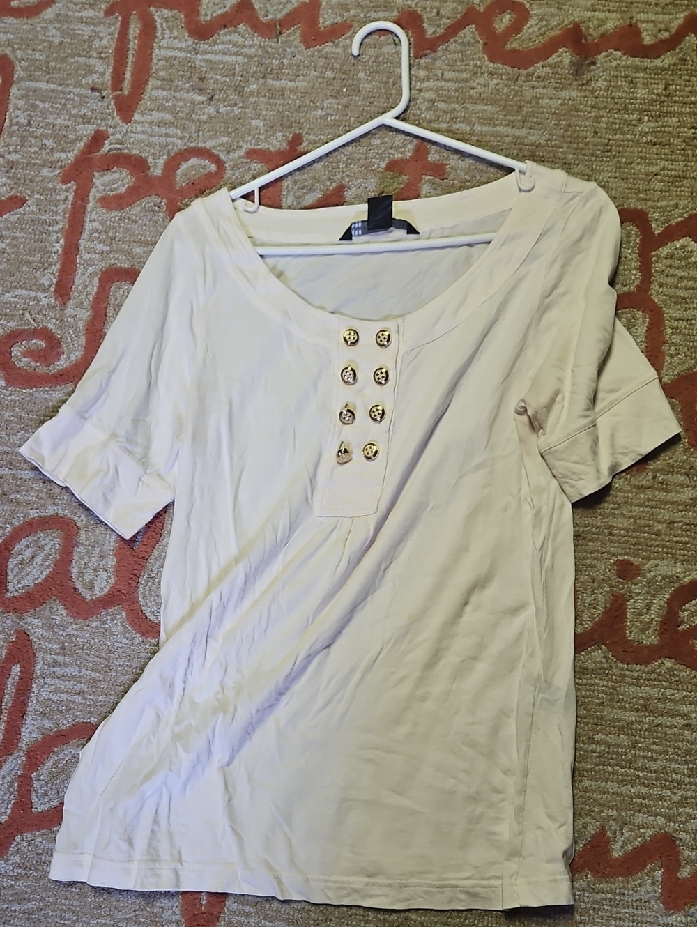Marc by Marc Jacobs Cream Short Sleeve Top with Gold Buttons